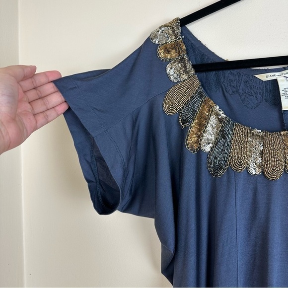 Vintage Silk Beaded Neck Line Blouse Top by Diane von Furstenberg size Medium - Picture 5 of 5